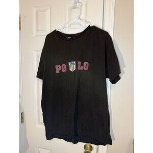 Vtg 90s Polo Sport Ralph Lauren Shield Shirt L Made in USA Black Single Stitch